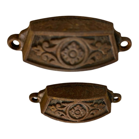 Lot (2) Vintage Eastlake Bin Pull Cup Drawer Ornate Antique Hardware Victorian - Picture 2 of 10